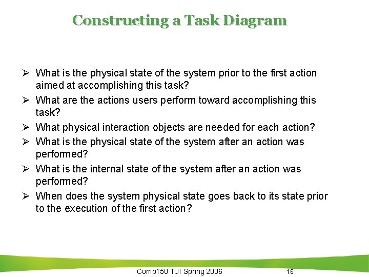 Constructing a Task Diagram Ø What is the physical state of the system prior Constructing a Task Diagram Ø What is the physical state of the system prior