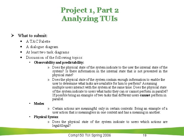 Project 1, Part 2 Analyzing TUIs Ø What to submit: § § A TAC Project 1, Part 2 Analyzing TUIs Ø What to submit: § § A TAC