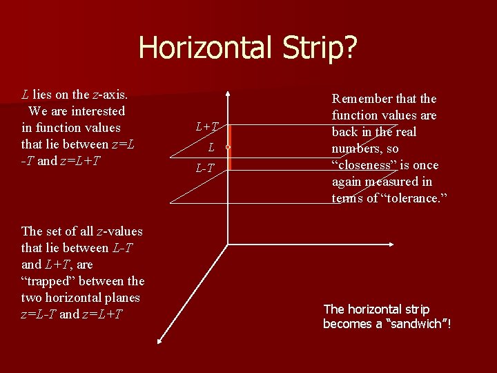 Horizontal Strip? L lies on the z-axis. We are interested in function values that