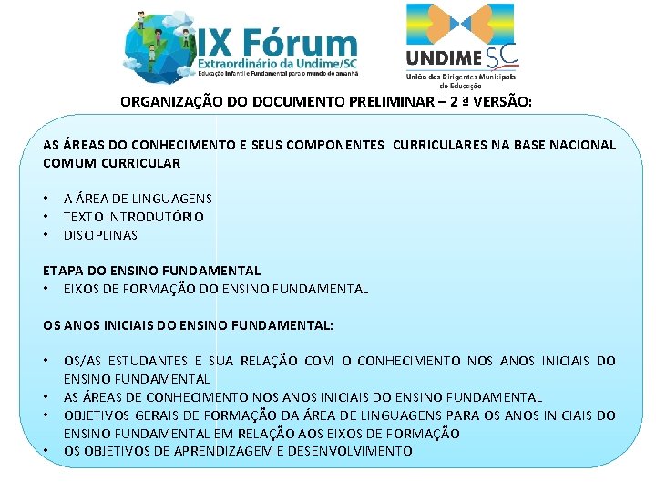 ORGANIZAÇÃO DO DOCUMENTO PRELIMINAR – 2 ª VERSÃO: AS ÁREAS DO CONHECIMENTO E SEUS