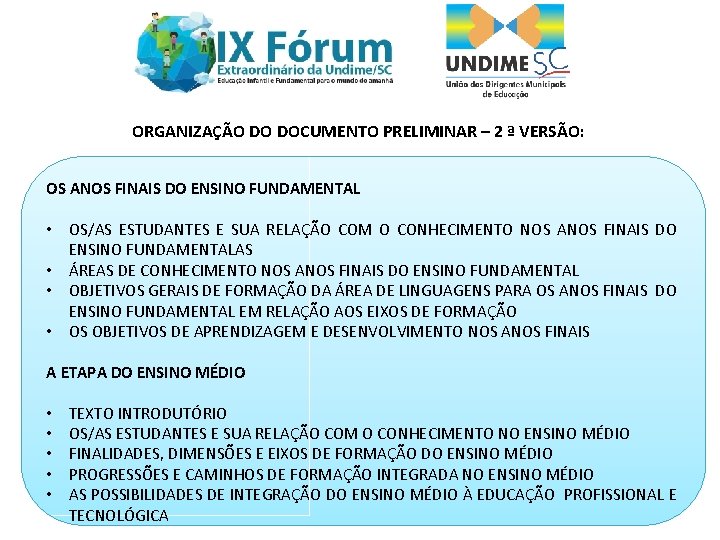 ORGANIZAÇÃO DO DOCUMENTO PRELIMINAR – 2 ª VERSÃO: OS ANOS FINAIS DO ENSINO FUNDAMENTAL