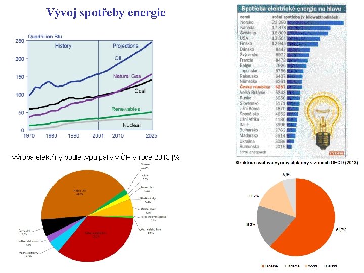 Vývoj spotřeby energie Výroba elektřiny podle typu paliv v ČR v roce 2013 [%]