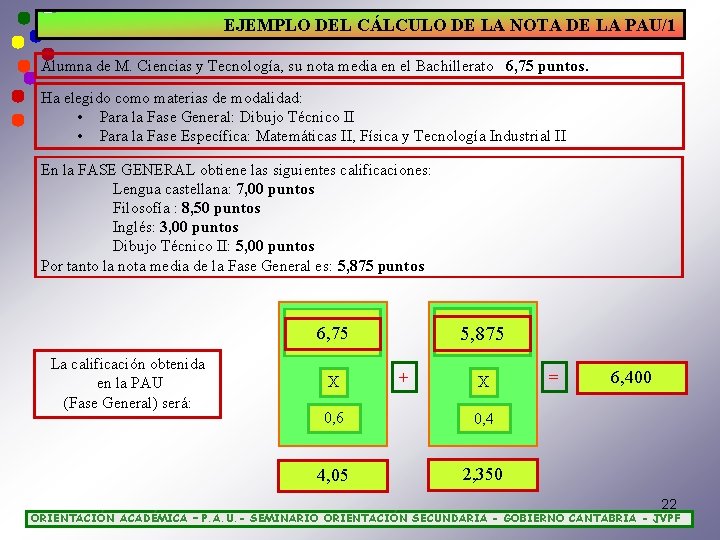 EJEMPLO DEL CÁLCULO DE LA NOTA DE LA PAU/1 Alumna de M. Ciencias y