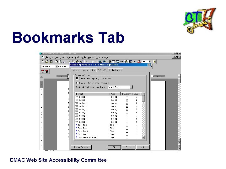 Bookmarks Tab CMAC Web Site Accessibility Committee 