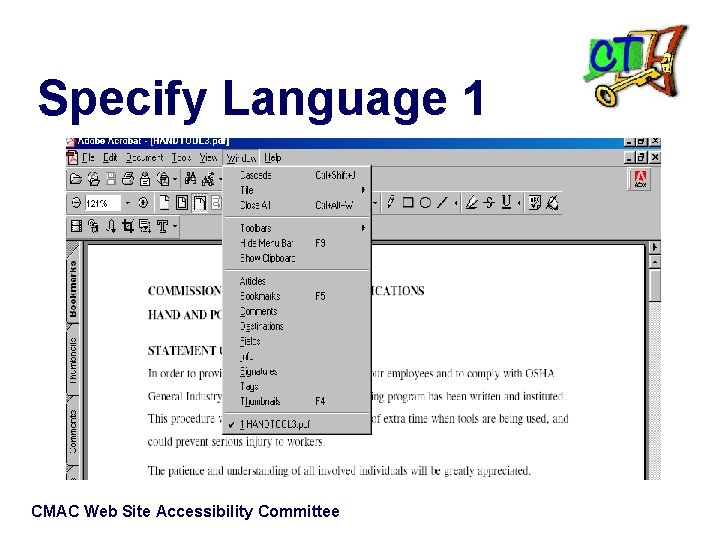 Specify Language 1 CMAC Web Site Accessibility Committee 