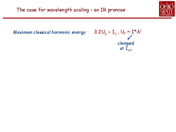 The case for wavelength scaling – an IR promise Maximum classical harmonic energy: 3.