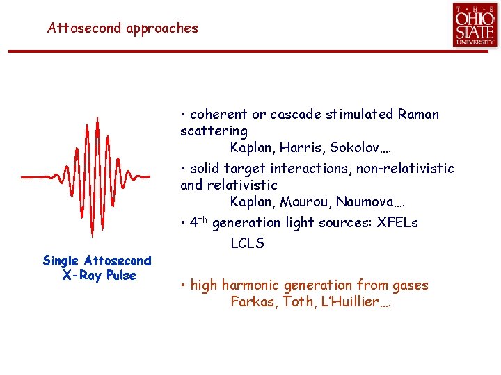 Attosecond approaches Single Attosecond X-Ray Pulse • coherent or cascade stimulated Raman scattering Kaplan,