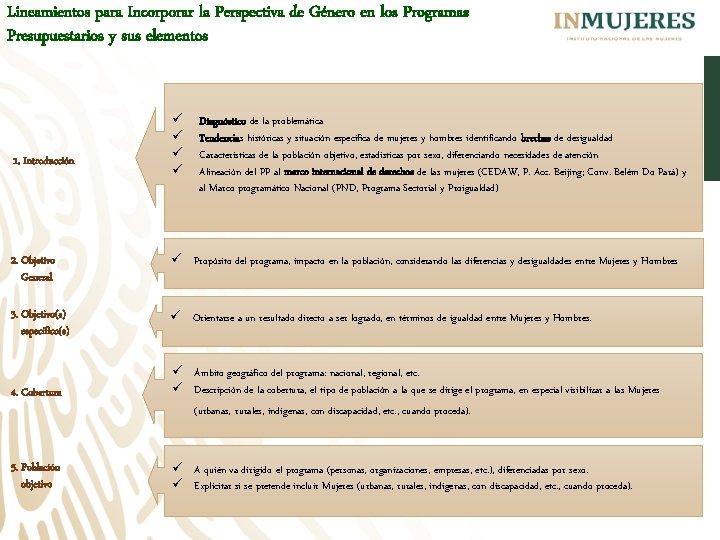 Lineamientos para Incorporar la Perspectiva de Género en los Programas Presupuestarios y sus elementos