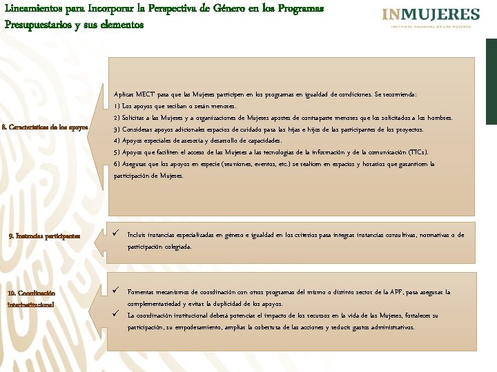 Lineamientos para Incorporar la Perspectiva de Género en los Programas Presupuestarios y sus elementos