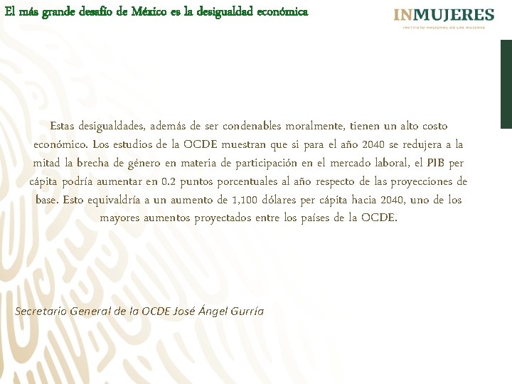 El más grande desafío de México es la desigualdad económica Estas desigualdades, además de