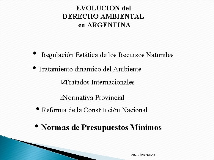 EVOLUCION del DERECHO AMBIENTAL en ARGENTINA i Regulación Estática de los Recursos Naturales i.