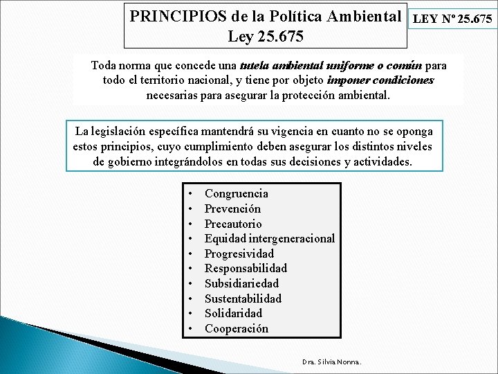 PRINCIPIOS de la Política Ambiental Ley 25. 675 LEY Nº 25. 675 Toda norma