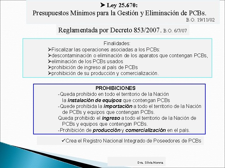  Ley 25. 670: Presupuestos Mínimos para la Gestión y Eliminación de PCBs. B.