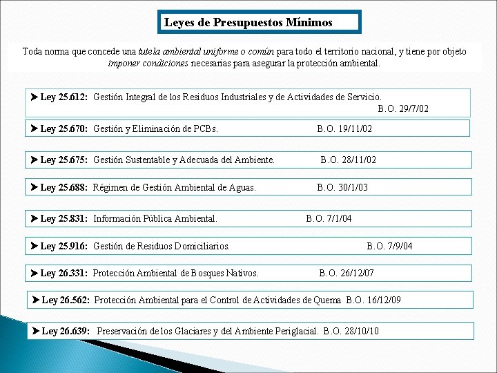 Leyes de Presupuestos Mínimos Toda norma que concede una tutela ambiental uniforme o común