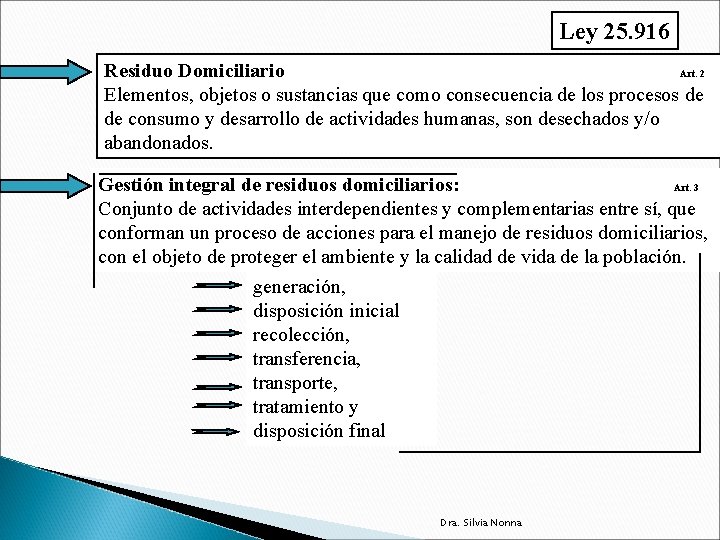 Ley 25. 916 Residuo Domiciliario Art. 2 Elementos, objetos o sustancias que como consecuencia