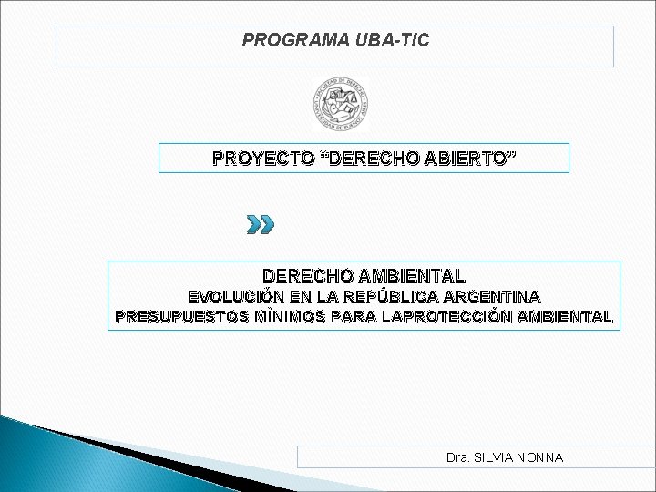 PROGRAMA UBA-TIC PROYECTO “DERECHO ABIERTO” DERECHO AMBIENTAL EVOLUCIÓN EN LA REPÚBLICA ARGENTINA PRESUPUESTOS MÍNIMOS