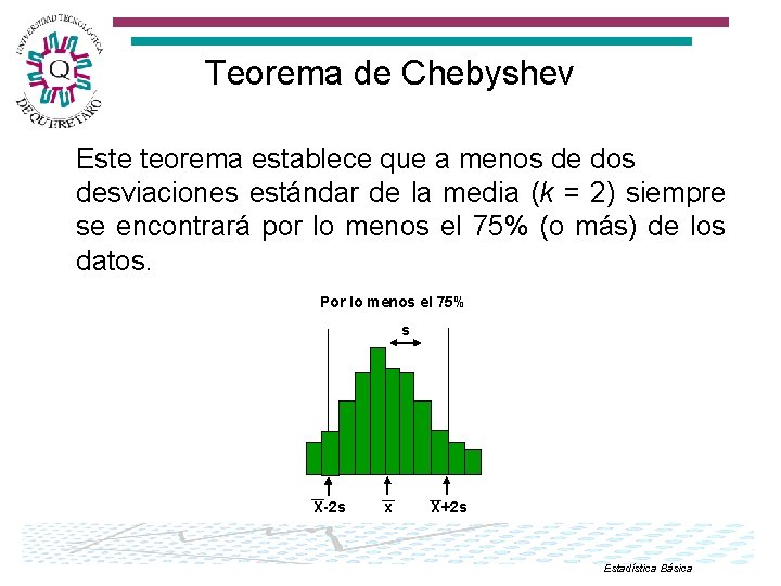 Teorema de Chebyshev Este teorema establece que a menos de dos desviaciones estándar de