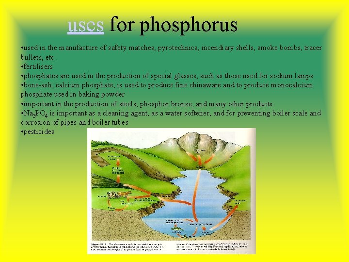 uses for phosphorus • used in the manufacture of safety matches, pyrotechnics, incendiary shells,