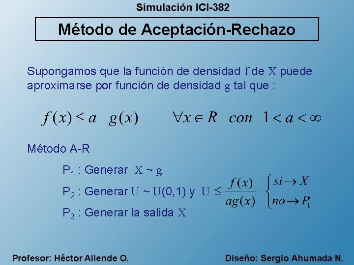 Método de Aceptación-Rechazo Supongamos que la función de densidad f de X puede aproximarse