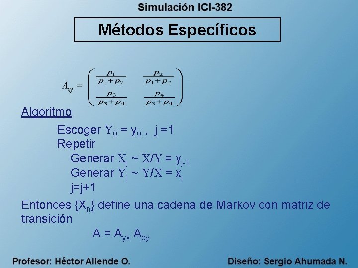 Métodos Específicos Algoritmo Escoger Y 0 = y 0 , j =1 Repetir Generar