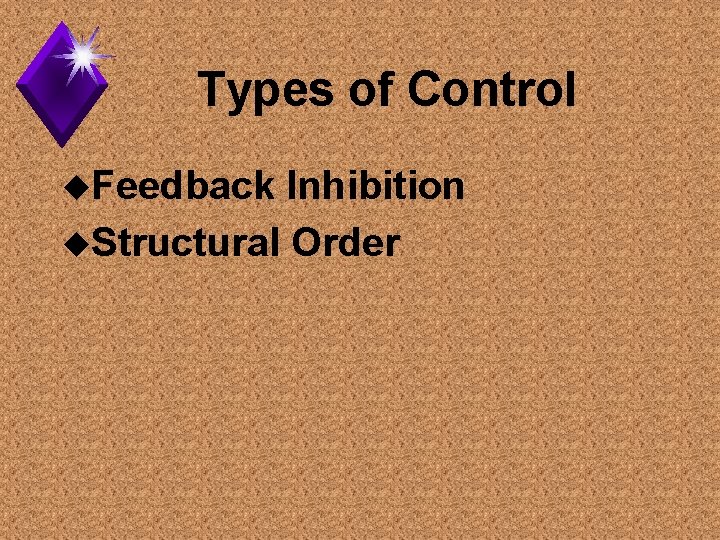 Types of Control u. Feedback Inhibition u. Structural Order 