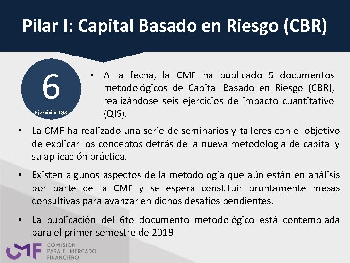 Pilar I: Capital Basado en Riesgo (CBR) 6 Ejercicios QIS • A la fecha,