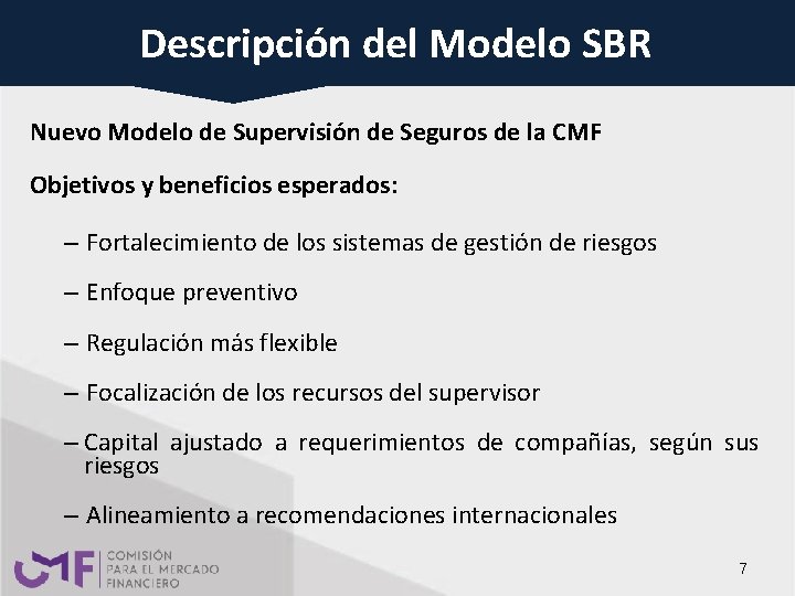 DESCRIPCION DEL MODELO SBR Descripción del Modelo SBR Nuevo Modelo de Supervisión de Seguros