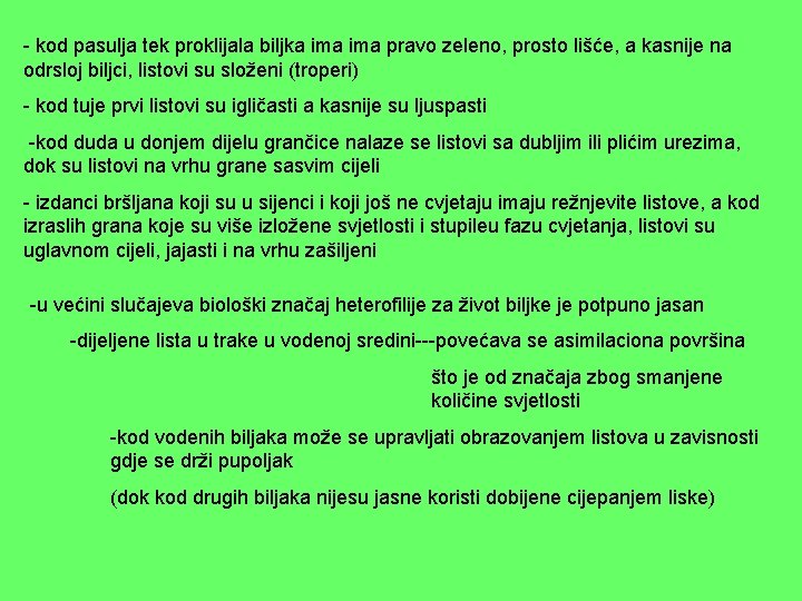 - kod pasulja tek proklijala biljka ima pravo zeleno, prosto lišće, a kasnije na