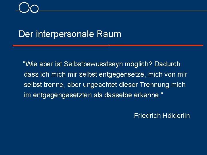  Der interpersonale Raum "Wie aber ist Selbstbewusstseyn möglich? Dadurch dass ich mir selbst