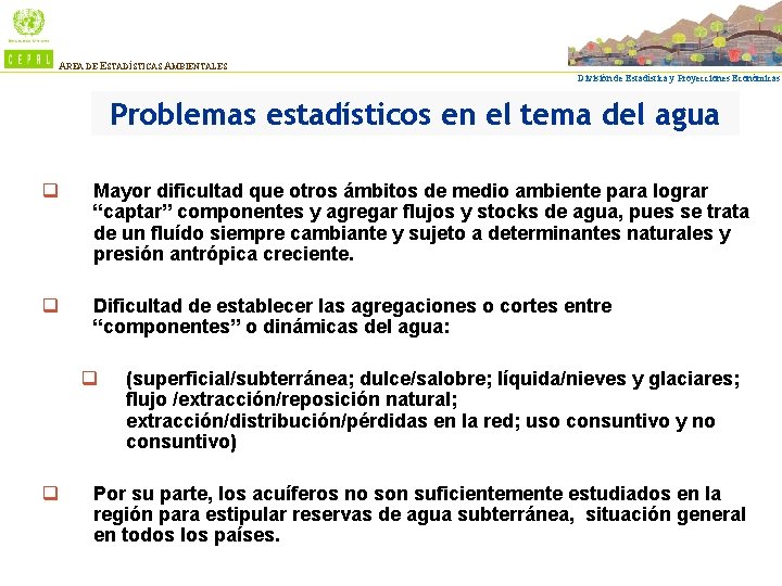 AREA DE ESTADÍSTICAS AMBIENTALES División de Estadística y Proyecciones Económicas Problemas estadísticos en el