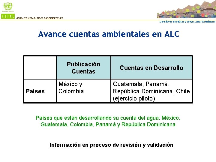 AREA DE ESTADÍSTICAS AMBIENTALES División de Estadística y Proyecciones Económicas Avance cuentas ambientales en