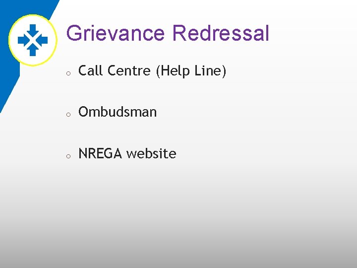 Grievance Redressal o Call Centre (Help Line) o Ombudsman o NREGA website 