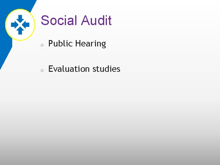 Social Audit o Public Hearing o Evaluation studies 