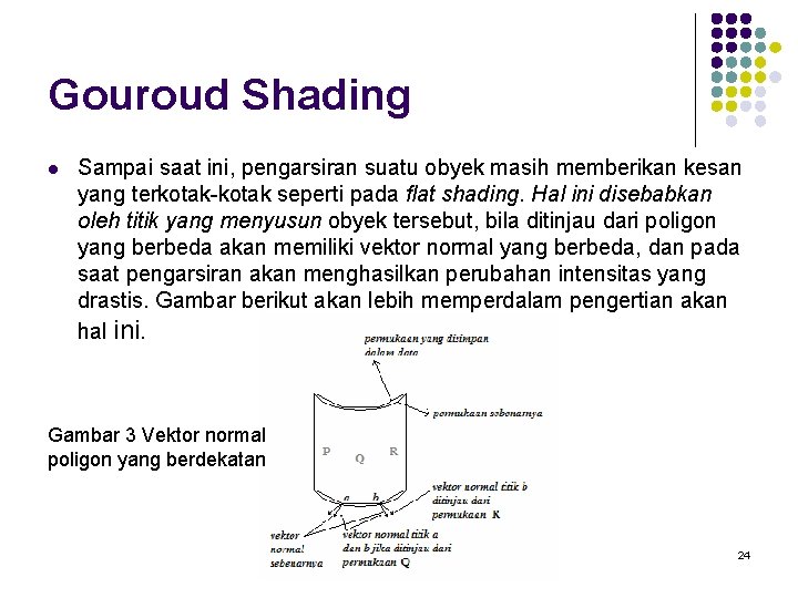 Gouroud Shading l Sampai saat ini, pengarsiran suatu obyek masih memberikan kesan yang terkotak-kotak