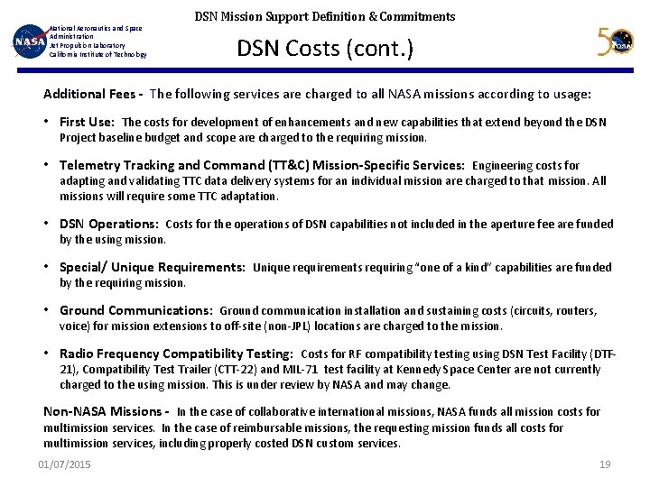 National Aeronautics and Space Administration Jet Propulsion Laboratory California Institute of Technology DSN Mission