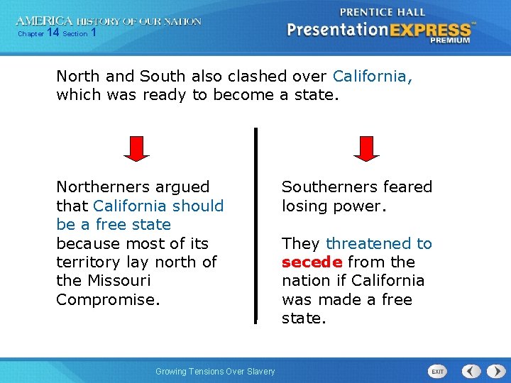 Chapter 14 Section 1 North and South also clashed over California, which was ready