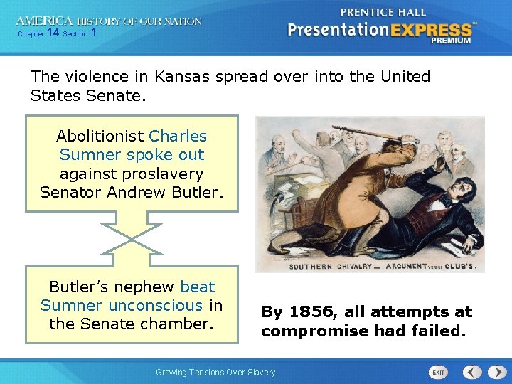 Chapter 14 Section 1 The violence in Kansas spread over into the United States