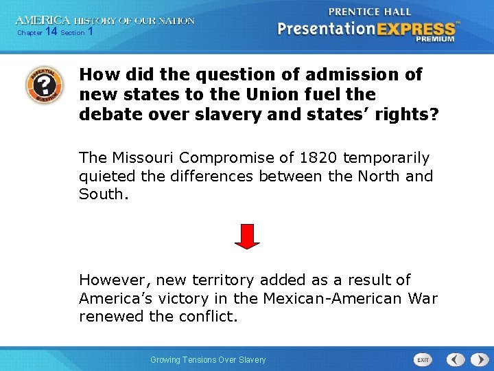 Chapter 14 Section 1 How did the question of admission of new states to