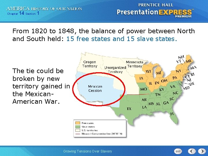 Chapter 14 Section 1 From 1820 to 1848, the balance of power between North