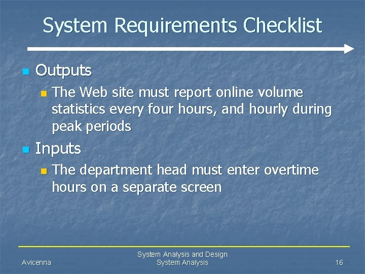 System Requirements Checklist n Outputs n n The Web site must report online volume