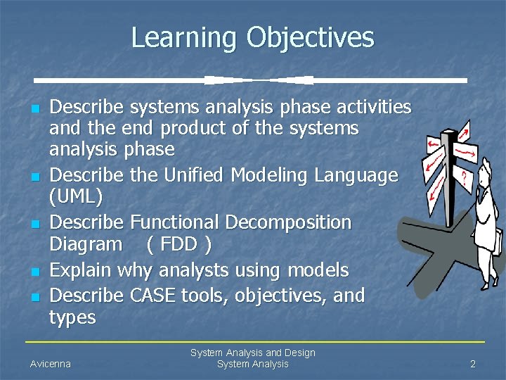 Learning Objectives n n n Describe systems analysis phase activities and the end product