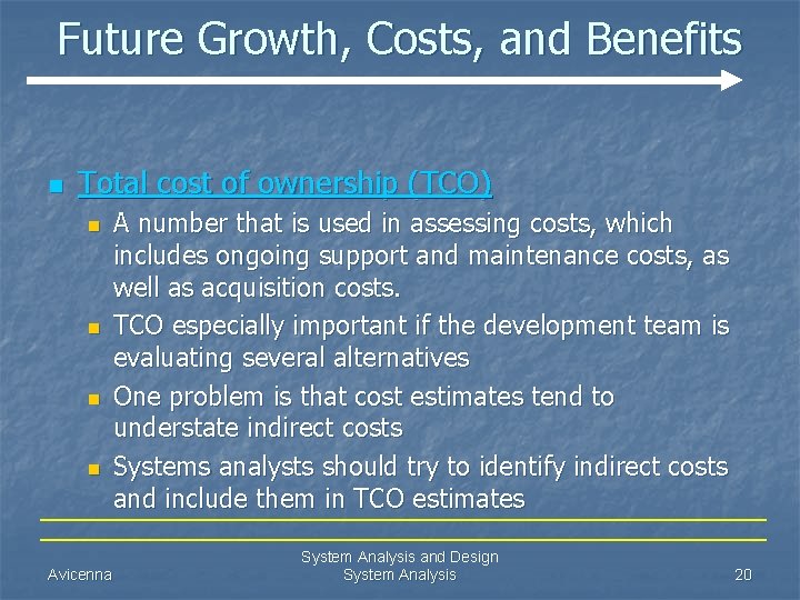 Future Growth, Costs, and Benefits n Total cost of ownership (TCO) n n Avicenna