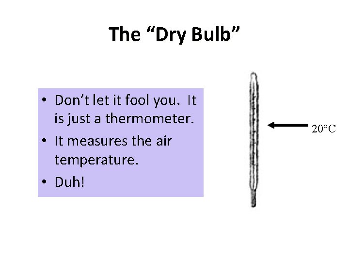 The “Dry Bulb” • Don’t let it fool you. It is just a thermometer.