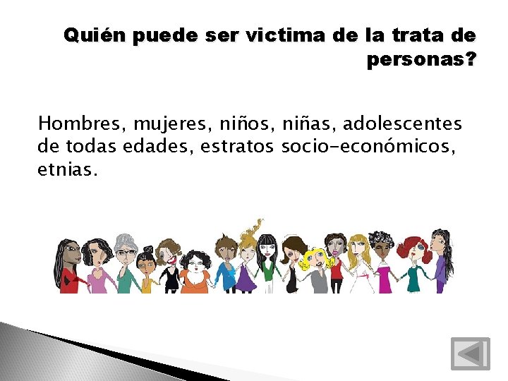Quién puede ser victima de la trata de personas? Hombres, mujeres, niños, niñas, adolescentes