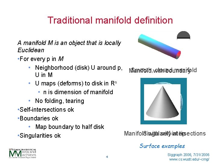 Traditional manifold definition A manifold M is an object that is locally Euclidean •