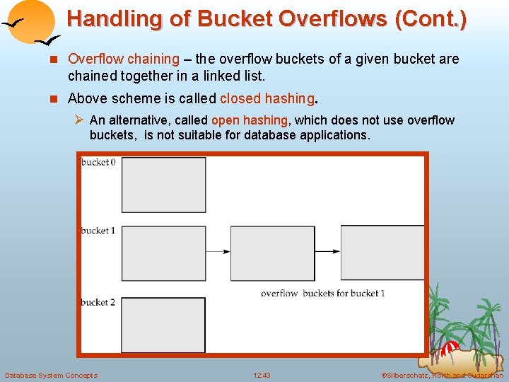 Handling of Bucket Overflows (Cont. ) n Overflow chaining – the overflow buckets of