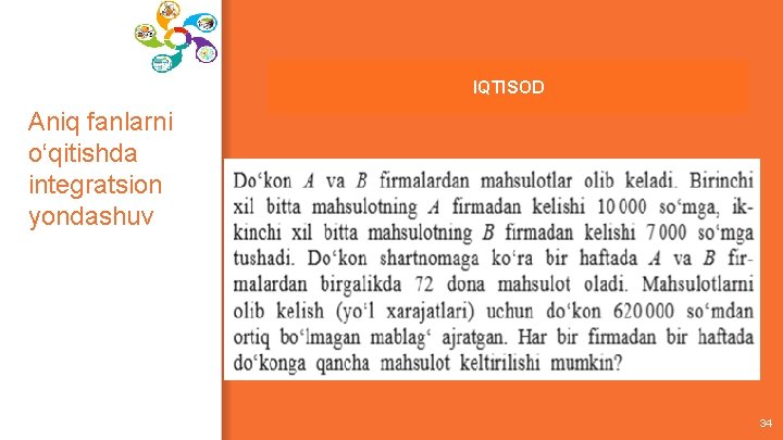 IQTISOD Aniq fanlarni o‘qitishda integratsion yondashuv 34 