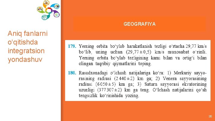 GEOGRAFIYA Aniq fanlarni o‘qitishda integratsion yondashuv 35 