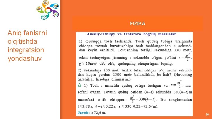 FIZIKA Aniq fanlarni o‘qitishda integratsion yondashuv 36 
