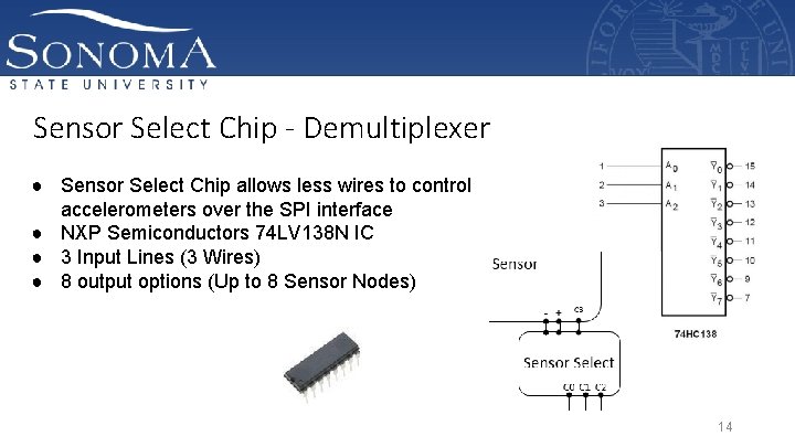 Sensor Select Chip - Demultiplexer ● Sensor Select Chip allows less wires to control